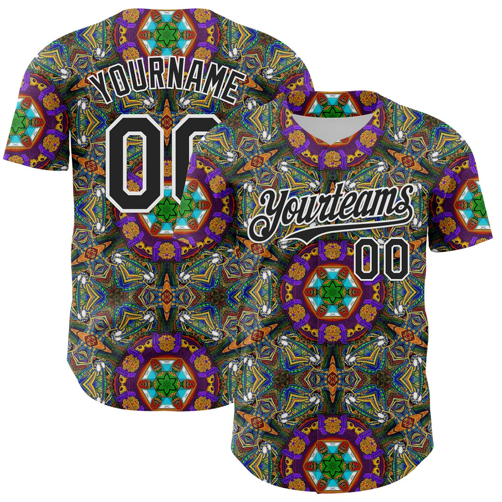 Custom Green Black-White 3D Pattern Design Burner Costumes Geometric Shape Authentic Baseball Jersey