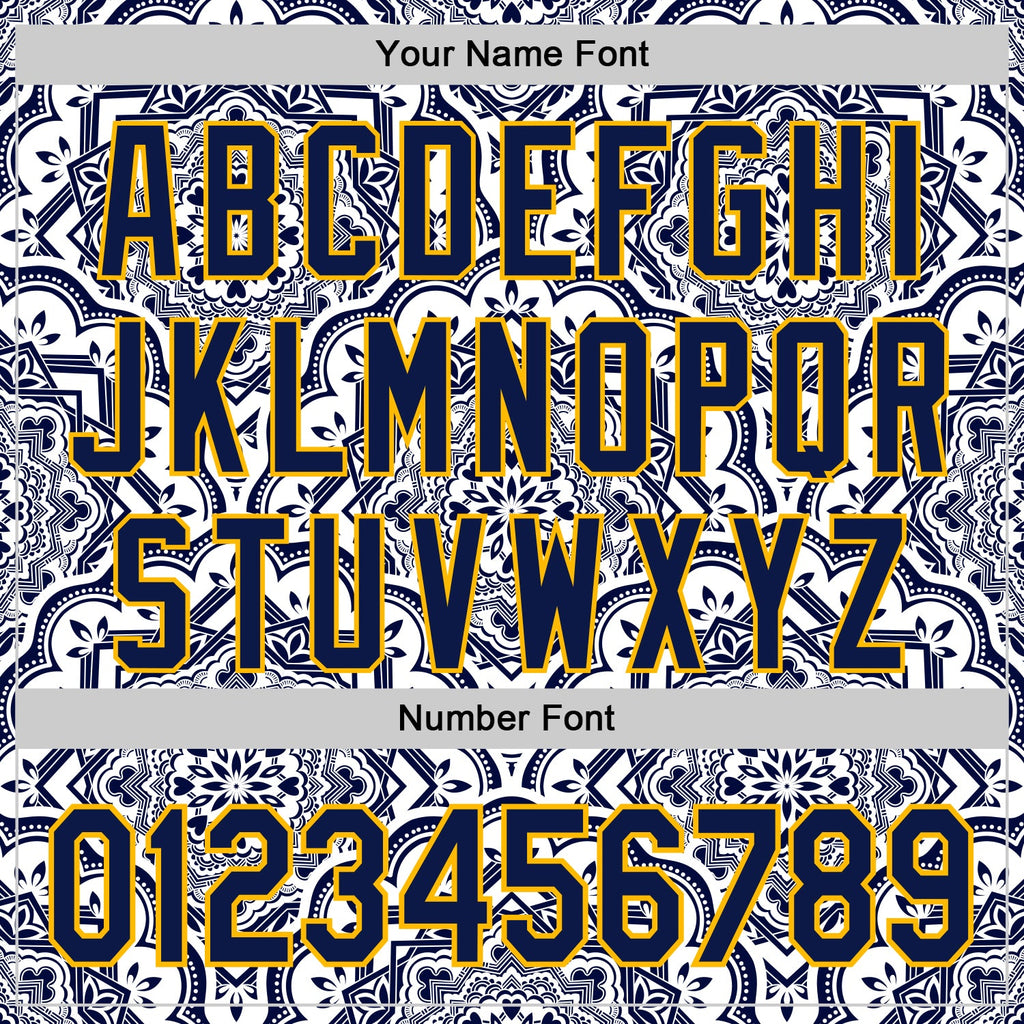 Custom Navy Gold 3D Pattern Design Burner Costumes Damask Authentic Baseball Jersey