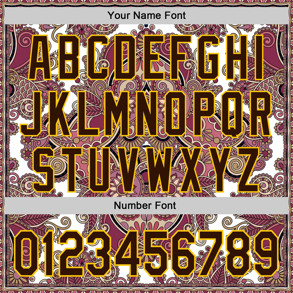 Custom White Brown Red-Yellow 3D Pattern Design Burner Costumes Exotic Authentic Baseball Jersey