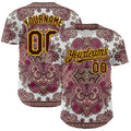 Custom White Brown Red-Yellow 3D Pattern Design Burner Costumes Exotic Authentic Baseball Jersey