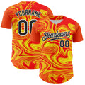 Custom Orange Black Gold-White 3D Pattern Design Rave Party Marble Lava Authentic Baseball Jersey