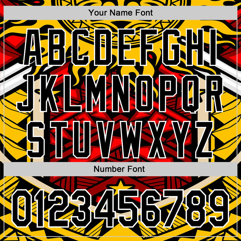 Custom Yellow Black Red-White 3D Pattern Design Rave Party Tribal Authentic Baseball Jersey