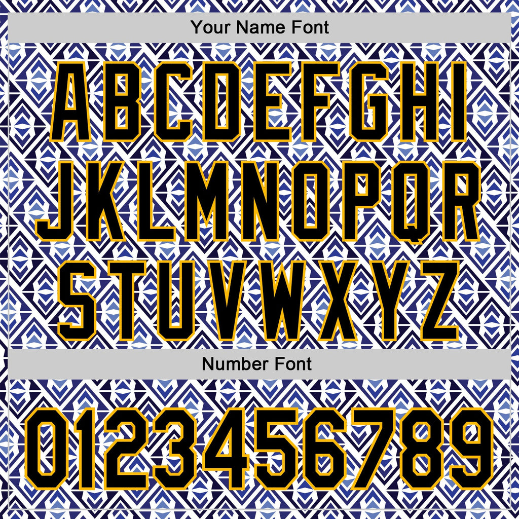 Custom White Black Royal-Gold 3D Pattern Design Rave Party Monogram Geometric Shape Authentic Baseball Jersey