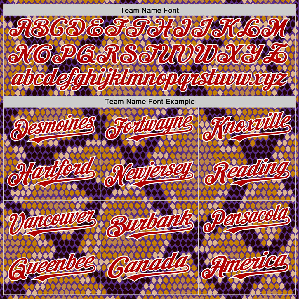 Custom Purple Red-White 3D Pattern Design Rave Party Animal Snake Python Print Authentic Baseball Jersey