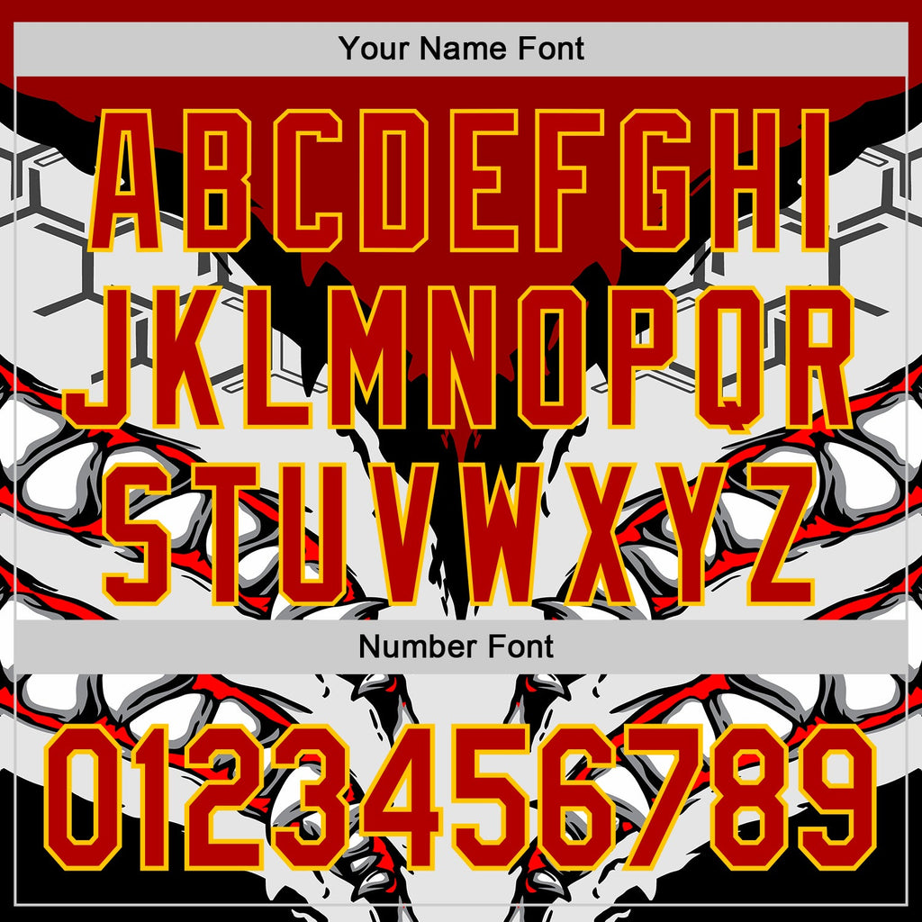 Custom White Red-Yellow 3D Pattern Design Burner Costumes Shark Teeth Authentic Baseball Jersey