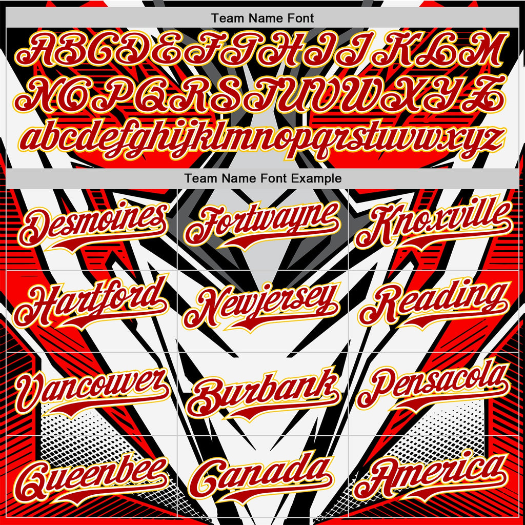 Custom White Red Black-Yellow 3D Pattern Design Burner Costumes Cyber Punk Authentic Baseball Jersey