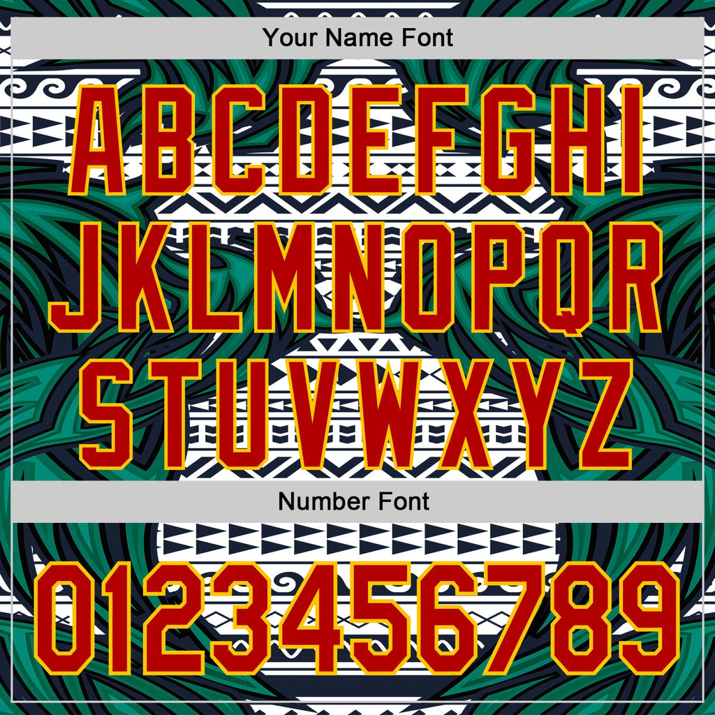 Custom White Red Blue Green-Yellow 3D Pattern Design Burner Costumes Tribal Authentic Baseball Jersey