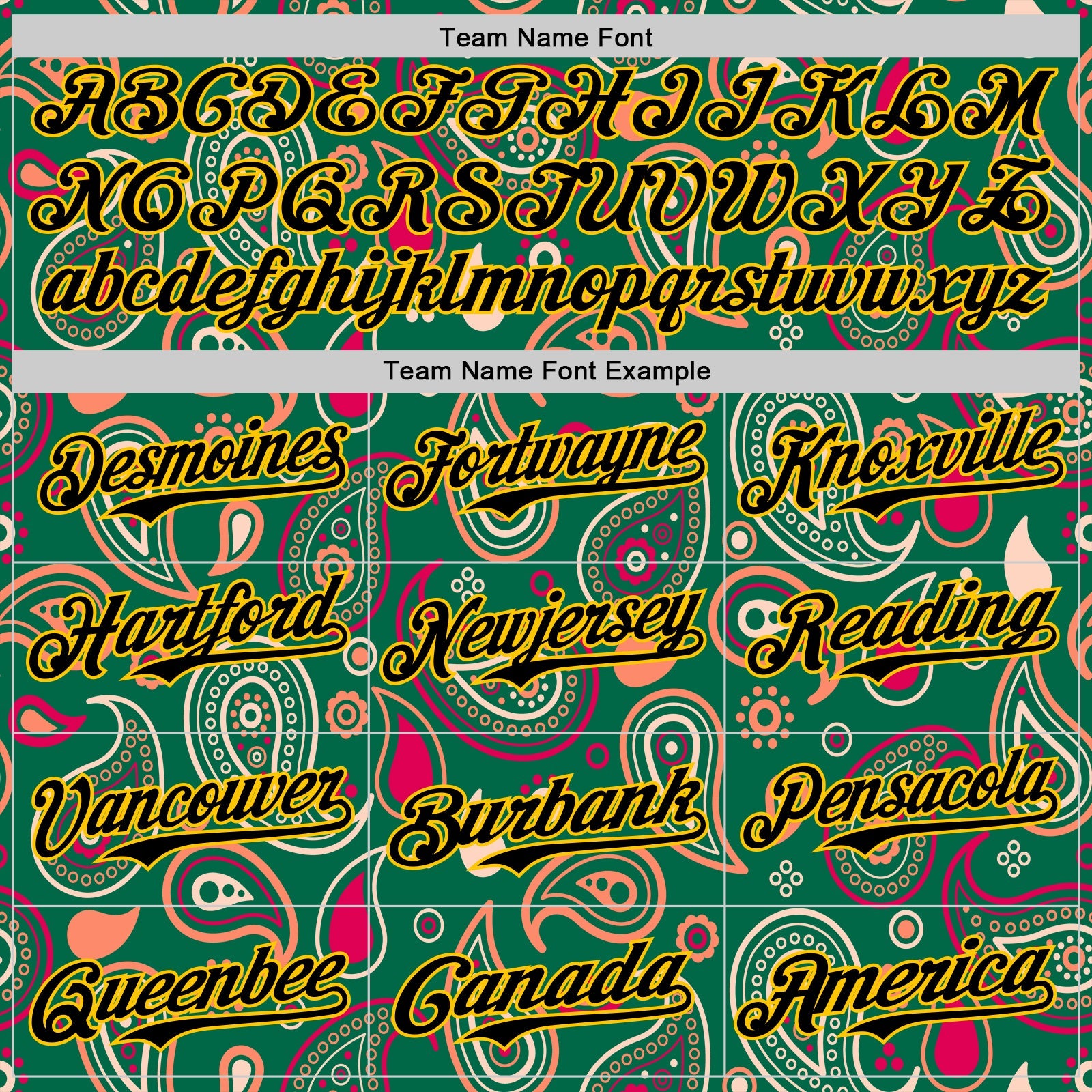Custom Kelly Green Black-Yellow 3D Pattern Design Burner Costumes Paisley Bandana Authentic Baseball Jersey