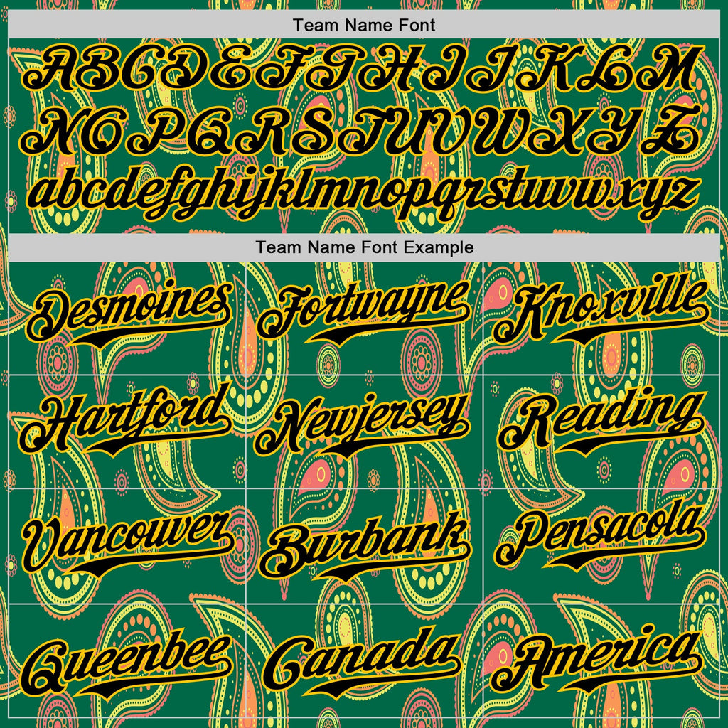 Custom Kelly Green Black-Yellow 3D Pattern Design Burner Costumes Paisley Bandana Authentic Baseball Jersey