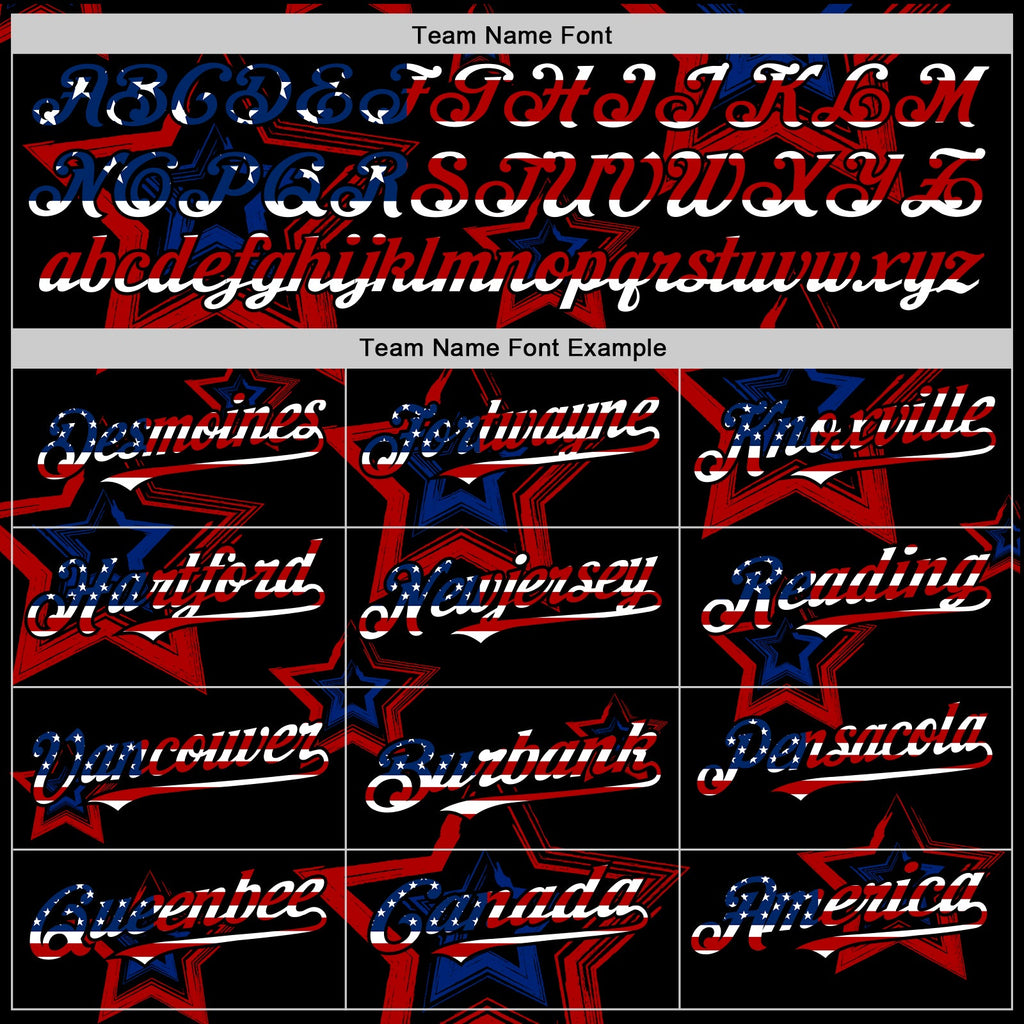Custom Red USA Flag Black-Royal 3D America-Inspired Authentic Baseball Jersey