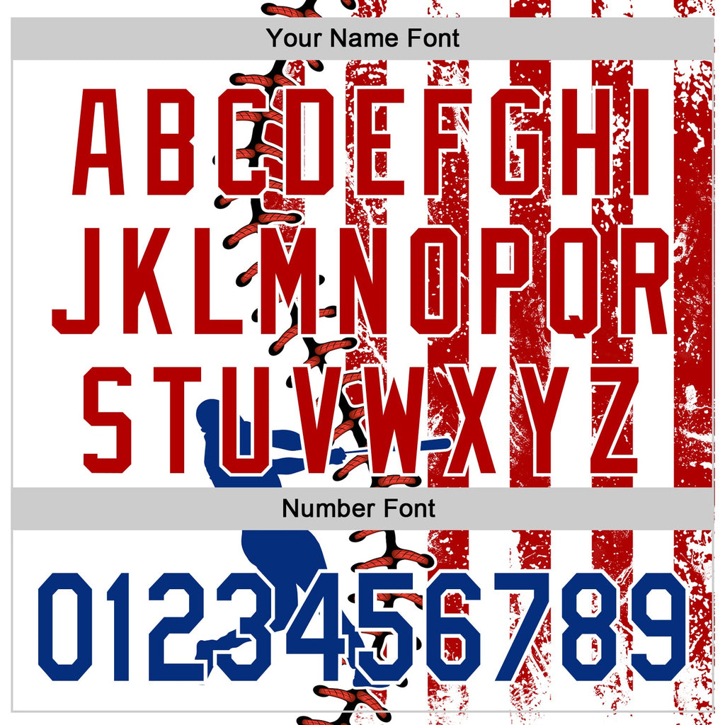 Custom White Royal-Red 3D American Flag Authentic Baseball Jersey