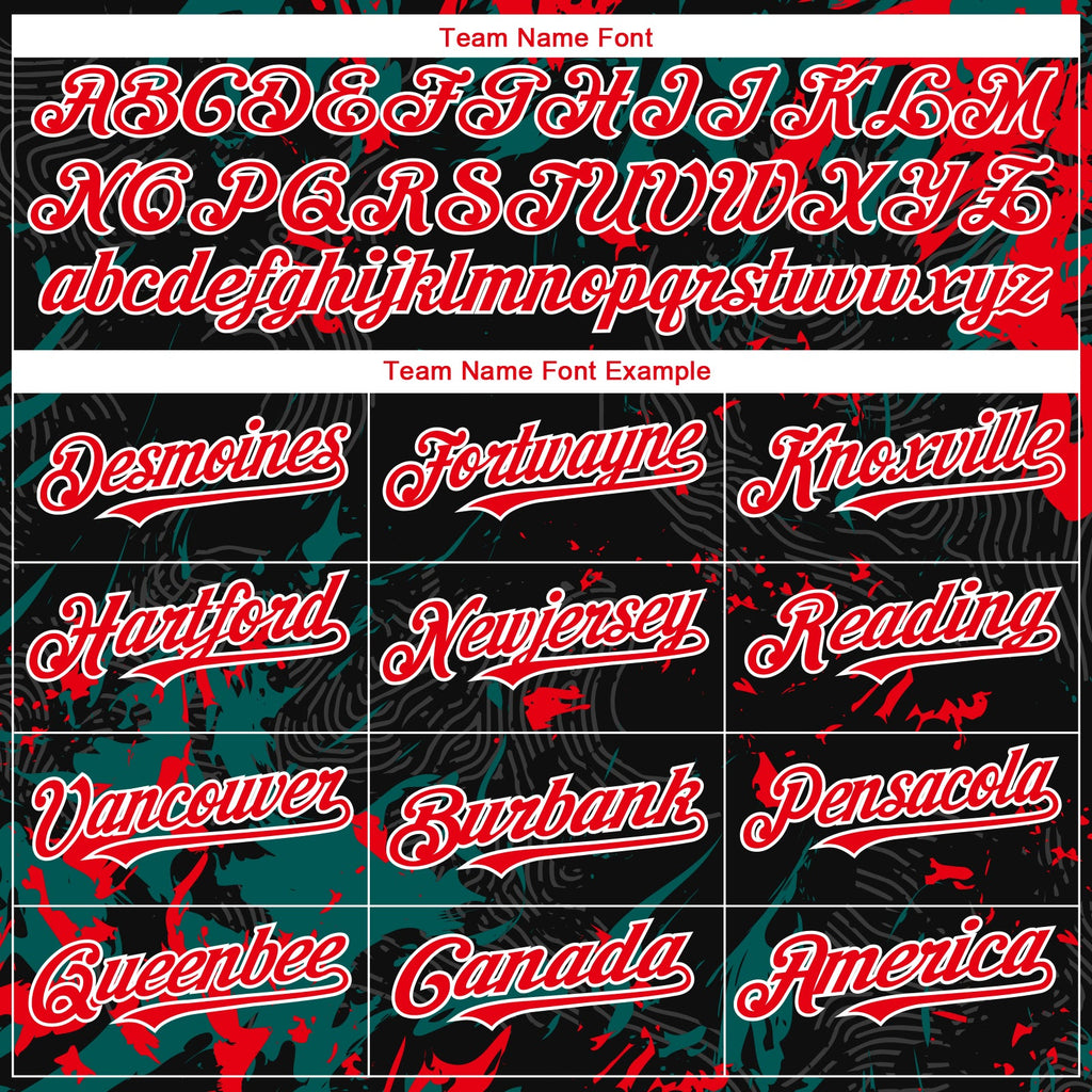Custom Black Fire Red Midnight Green-White Splash Authentic Baseball Jersey