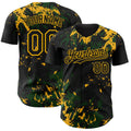 Custom Black Green-Gold Splash Authentic Baseball Jersey