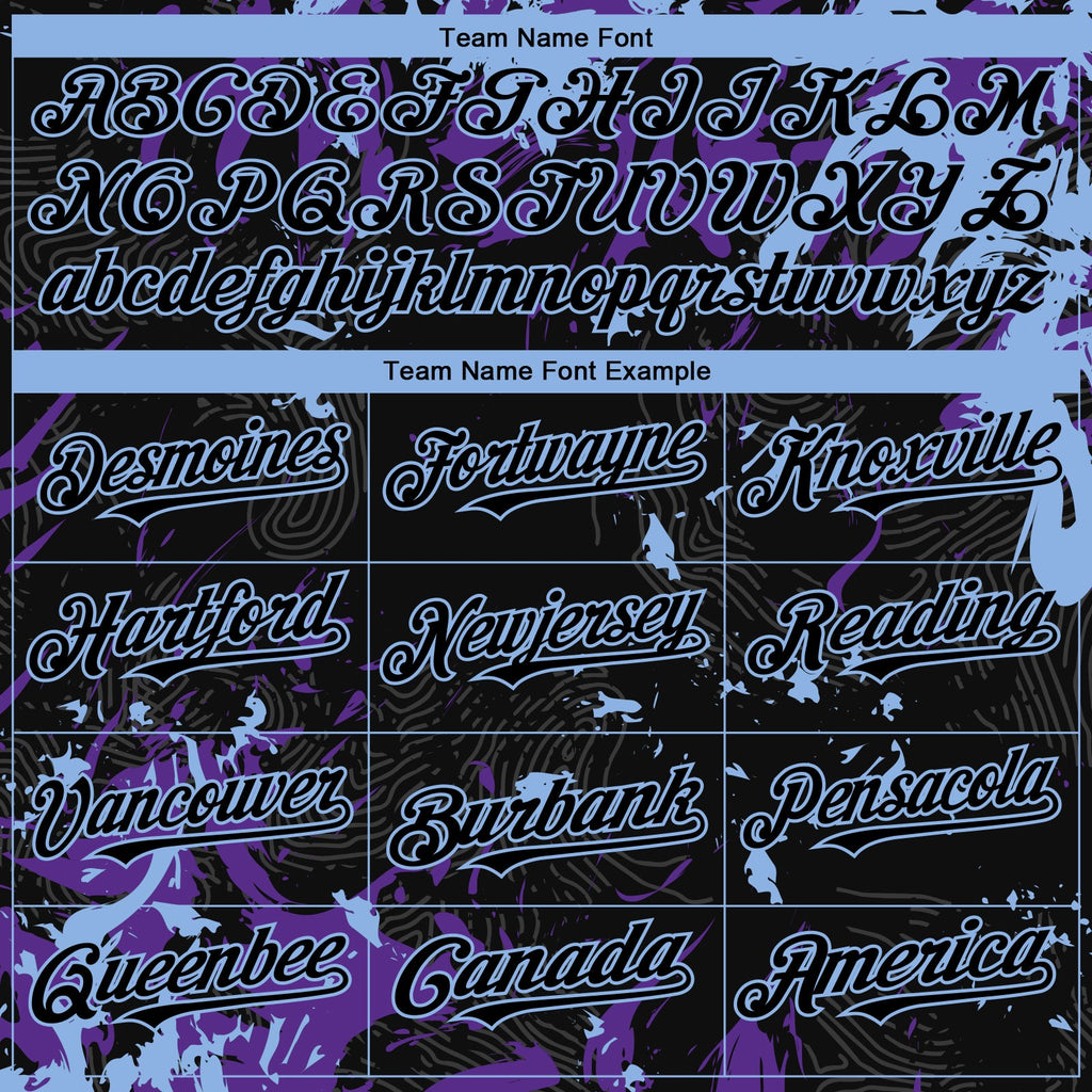 Custom Black Purple-Light Blue Splash Authentic Baseball Jersey