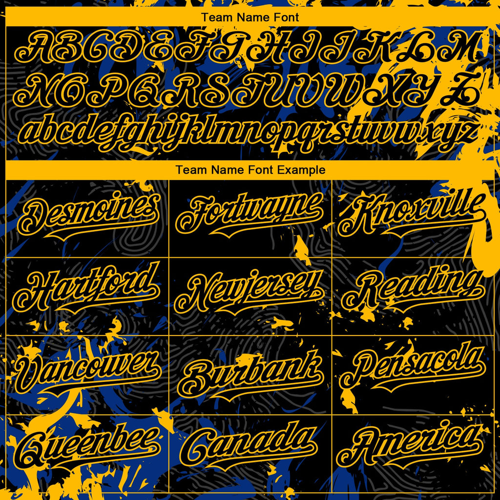 Custom Black Royal-Gold Splash Authentic Baseball Jersey
