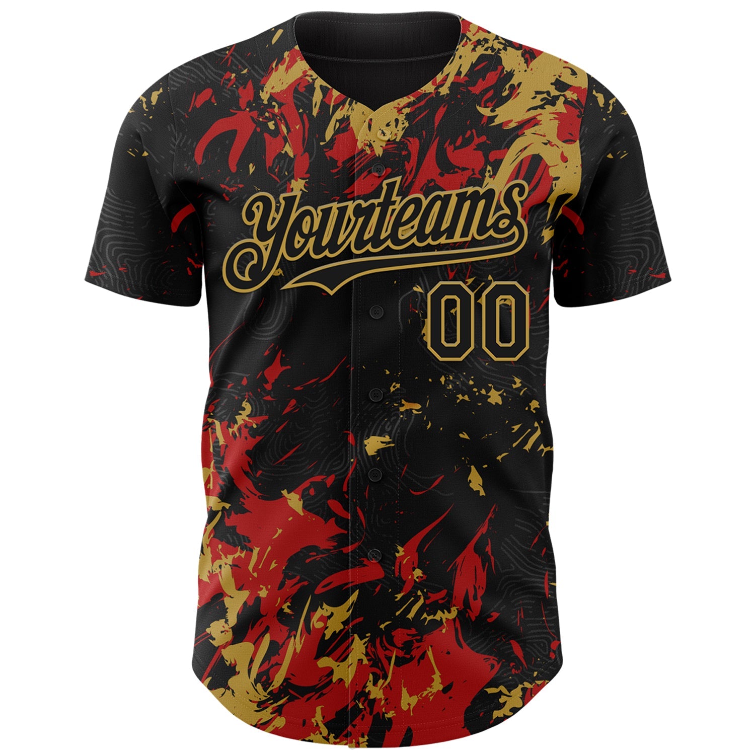 Custom Black Red-Old Gold Splash Authentic Baseball Jersey