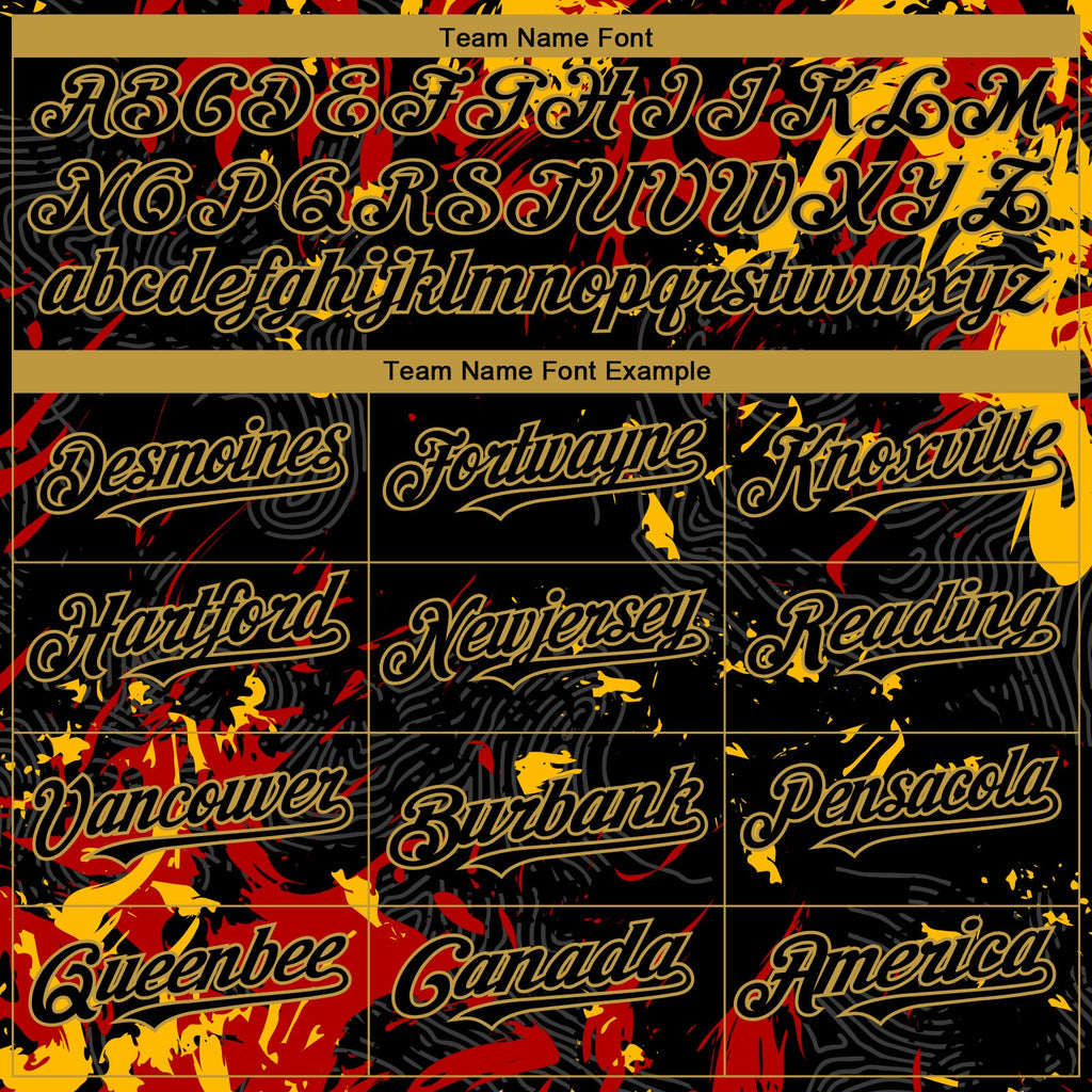 Custom Black Red-Old Gold Splash Authentic Baseball Jersey