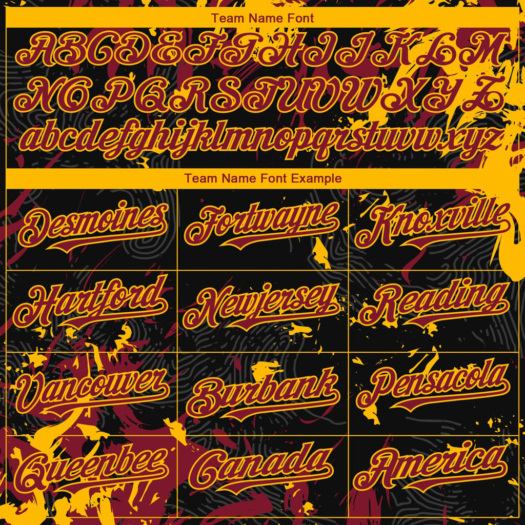 Custom Black Crimson-Gold Splash Authentic Baseball Jersey