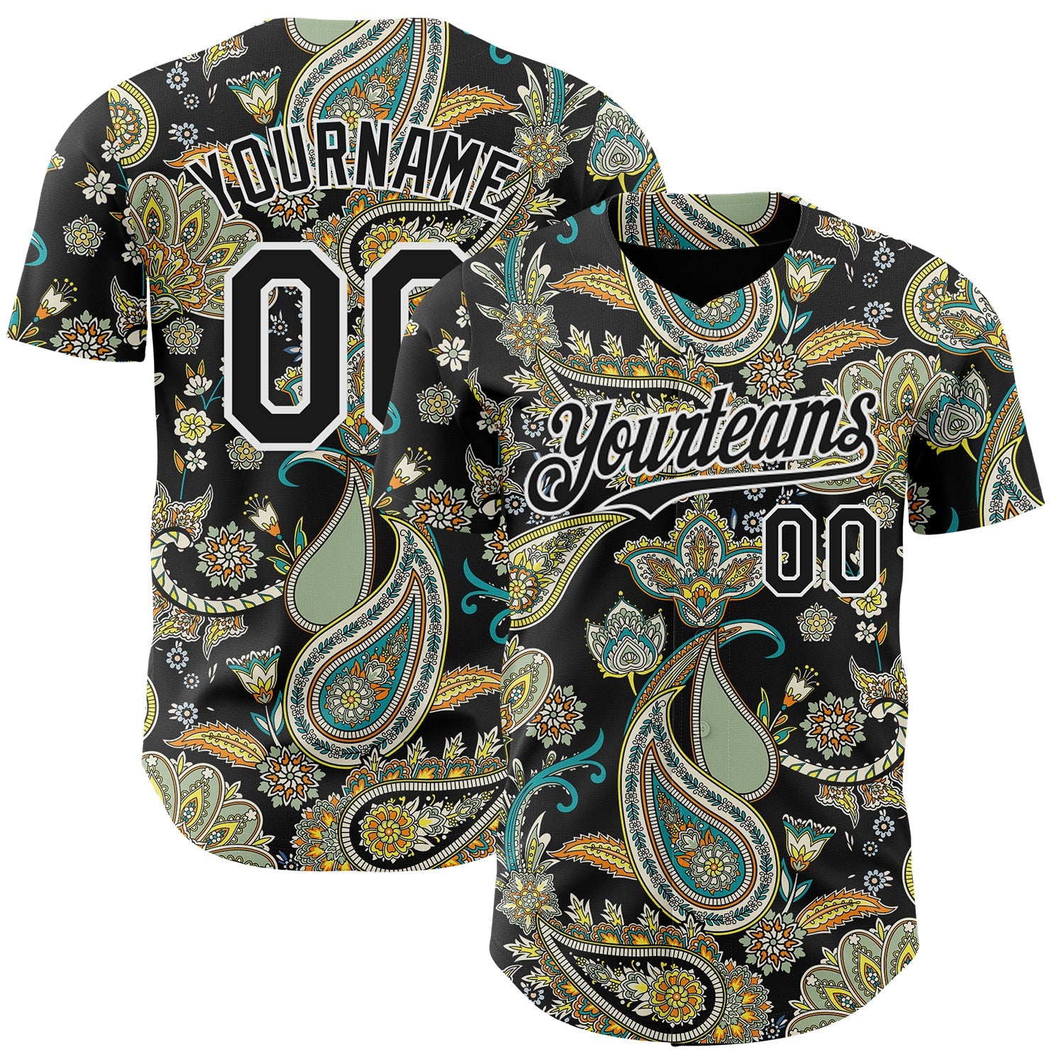 Custom Black White Rave Party Ethnic Paisley Bandana Authentic Baseball Jersey