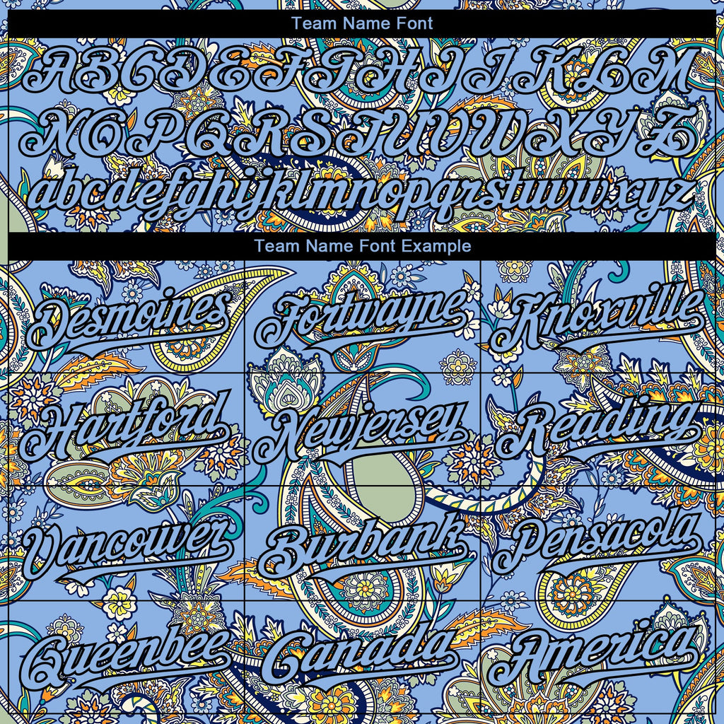 Custom Light Blue Black Rave Party Ethnic Paisley Bandana Authentic Baseball Jersey