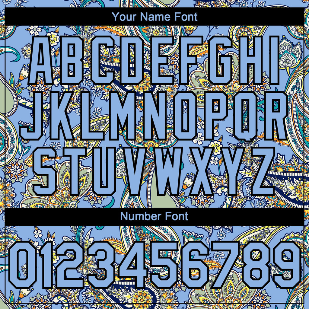Custom Light Blue Black Rave Party Ethnic Paisley Bandana Authentic Baseball Jersey