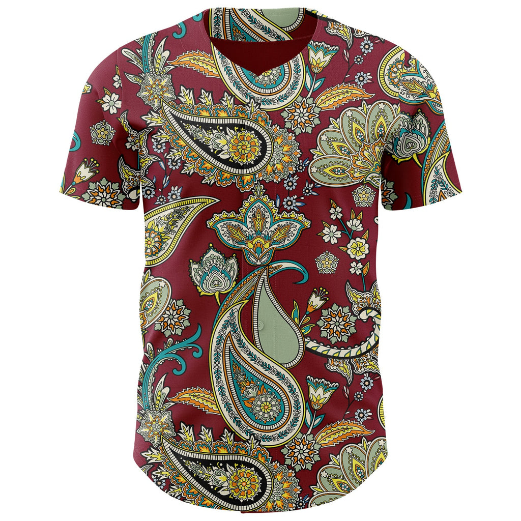 Custom Crimson Black Rave Party Ethnic Paisley Bandana Authentic Baseball Jersey