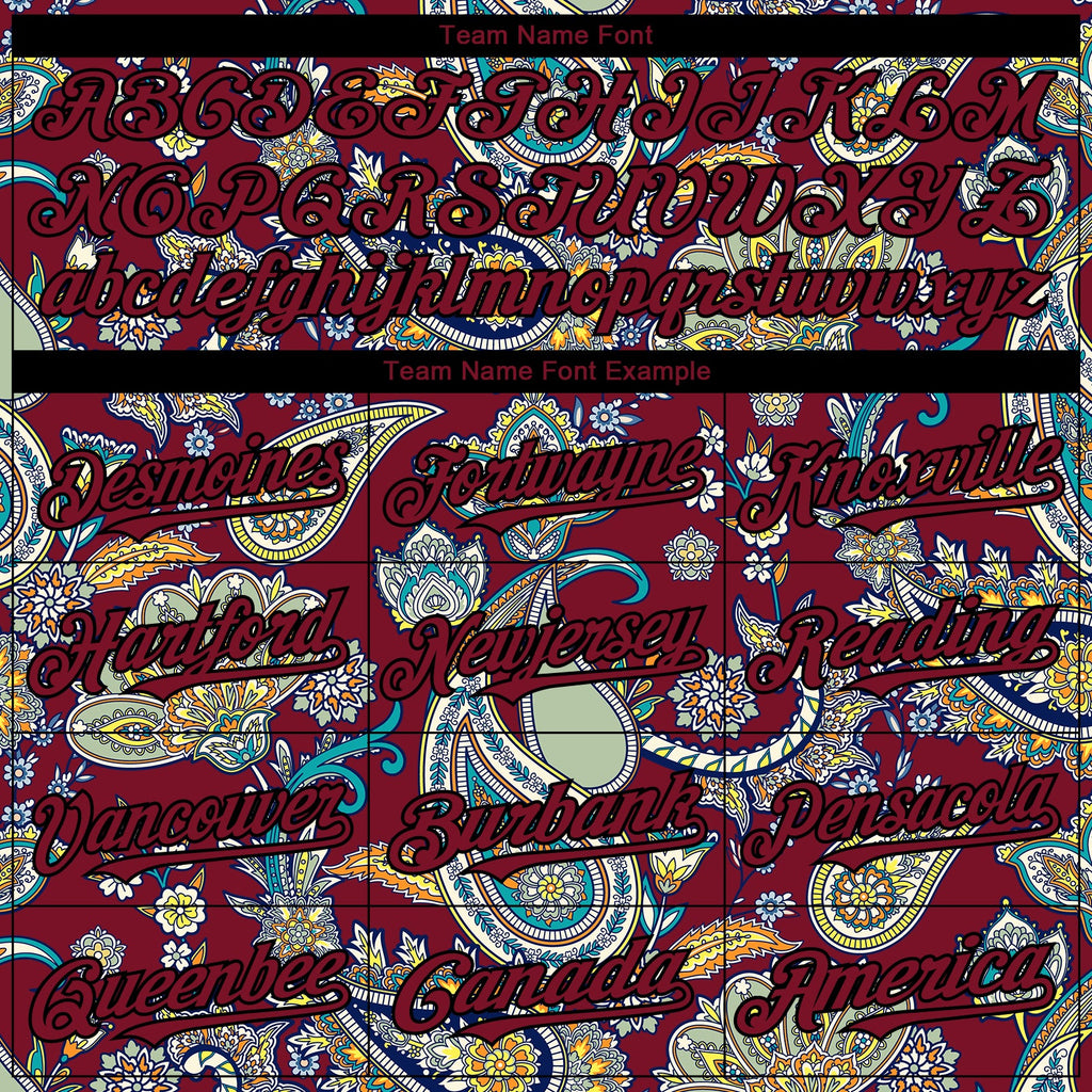 Custom Crimson Black Rave Party Ethnic Paisley Bandana Authentic Baseball Jersey