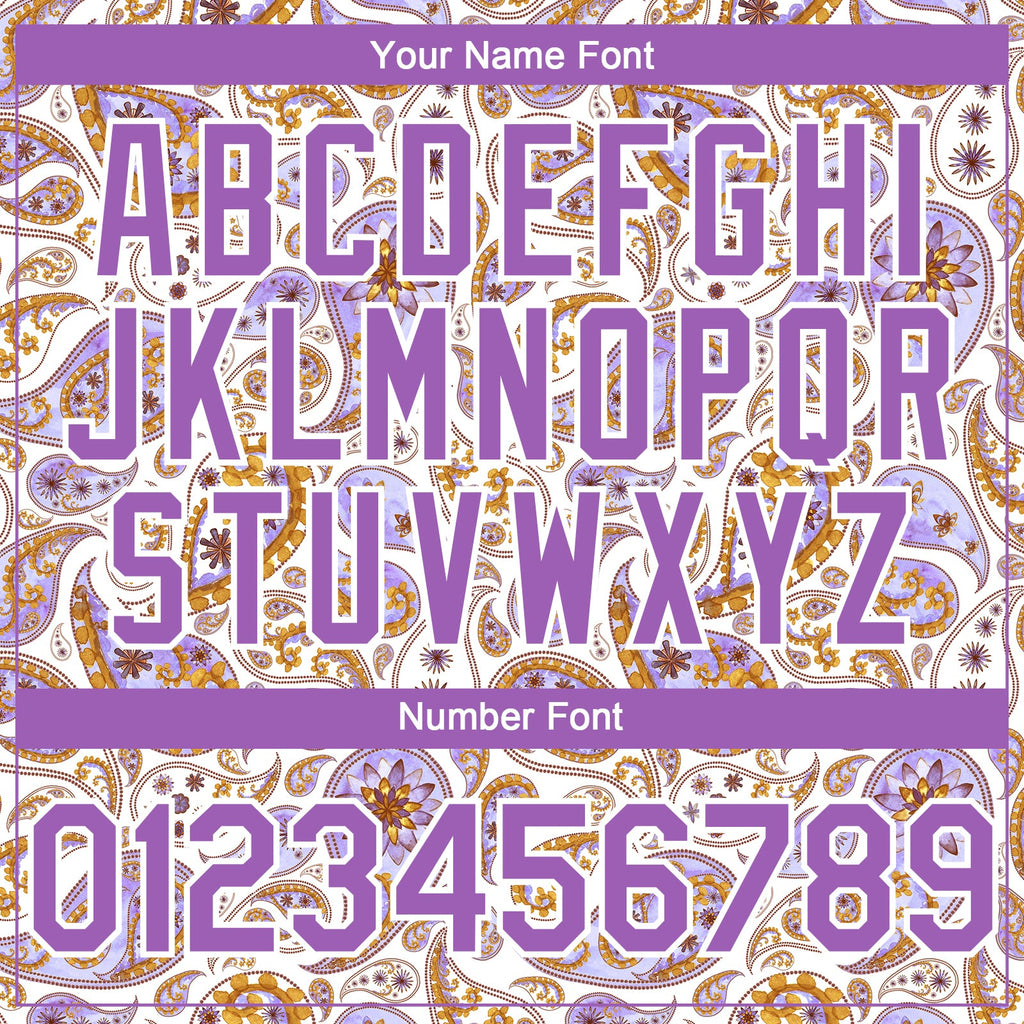 Custom White Medium Purple Rave Party Ethnic Paisley Bandana Authentic Baseball Jersey