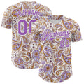 Custom White Medium Purple Rave Party Ethnic Paisley Bandana Authentic Baseball Jersey