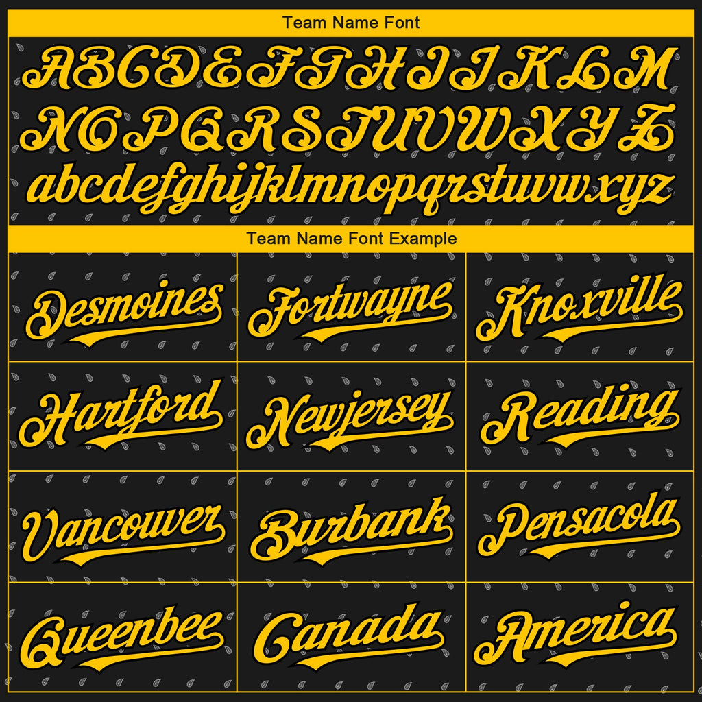 Custom Black Yellow Rave Party Ethnic Paisley Bandana Authentic Baseball Jersey