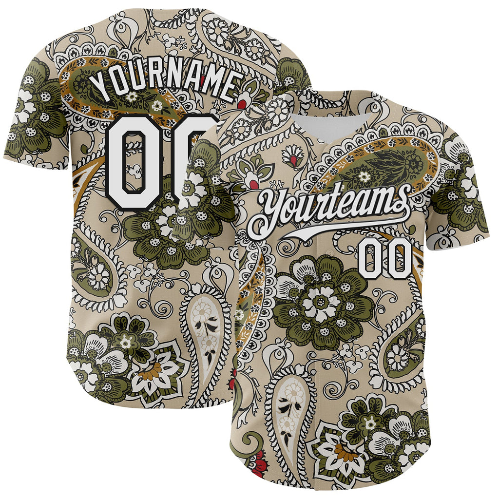 Custom City Cream White-Black Rave Party Ethnic Paisley Bandana Authentic Baseball Jersey