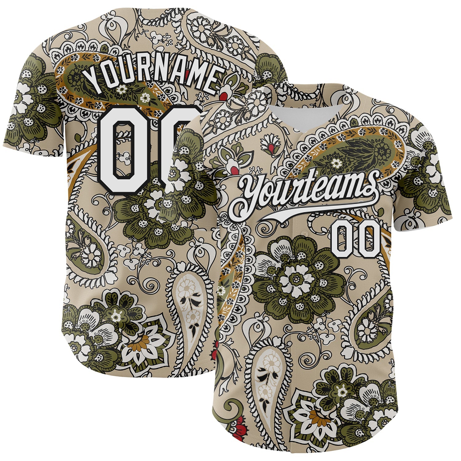 Custom City Cream White-Black Rave Party Ethnic Paisley Bandana Authentic Baseball Jersey