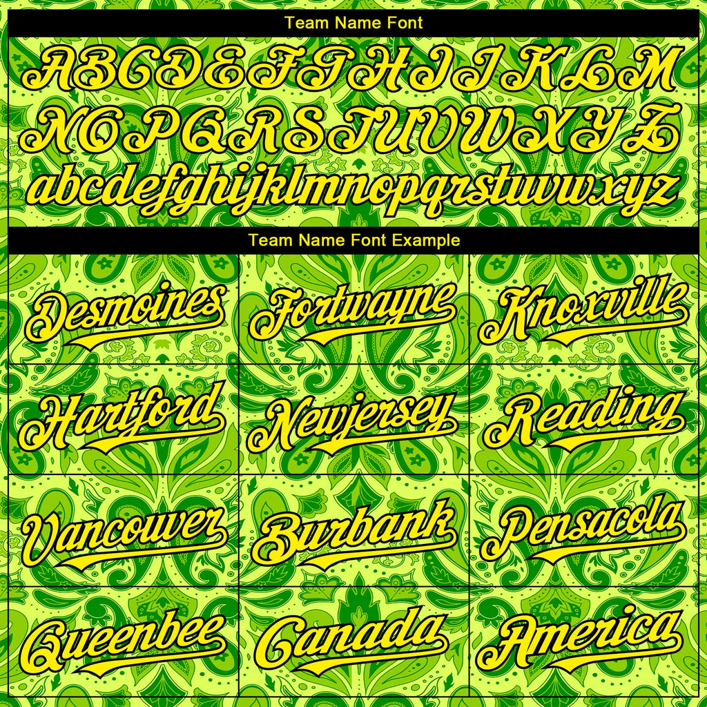 Custom Neon Green Black Rave Party Ethnic Paisley Bandana Authentic Baseball Jersey