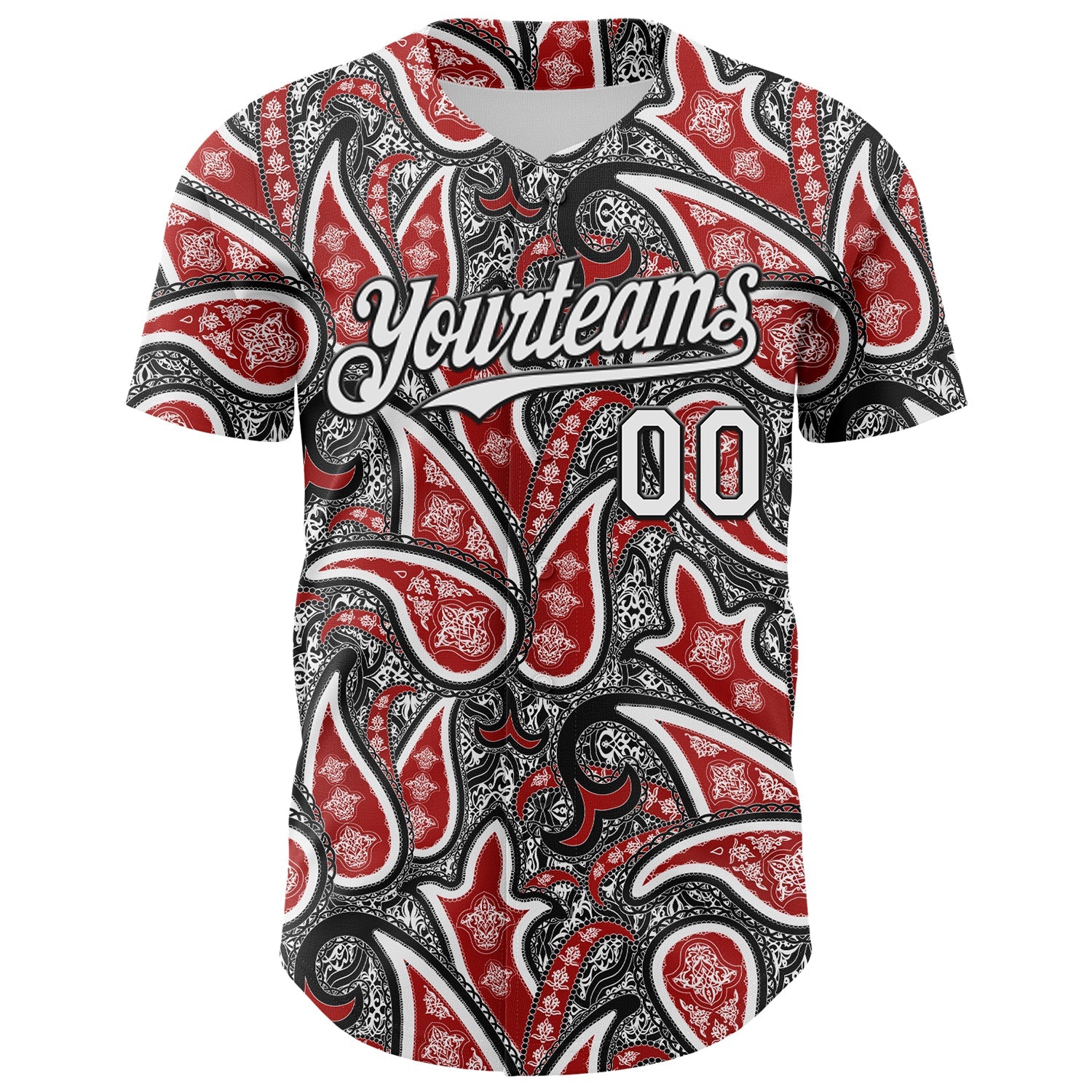 Custom Black White-Red Rave Party Ethnic Paisley Bandana Authentic Baseball Jersey