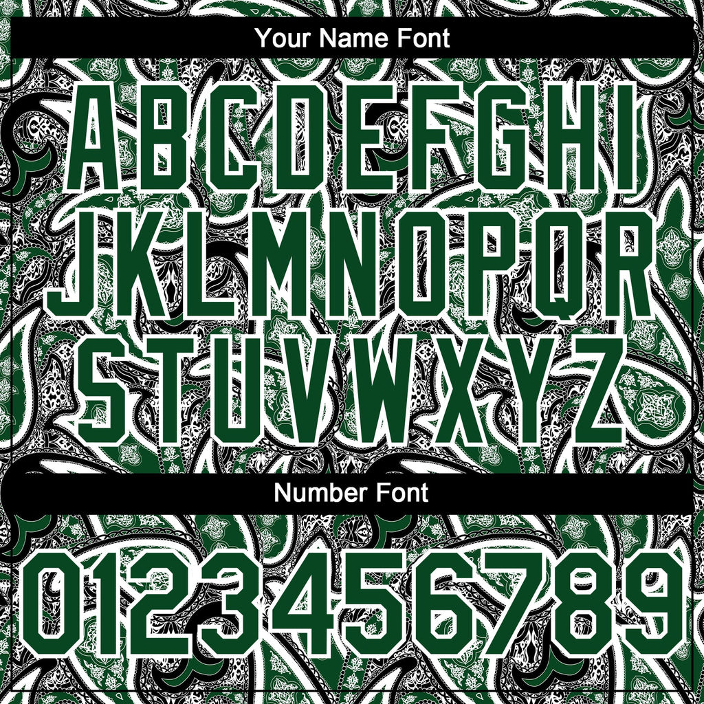 Custom Black Green-White Rave Party Ethnic Paisley Bandana Authentic Baseball Jersey