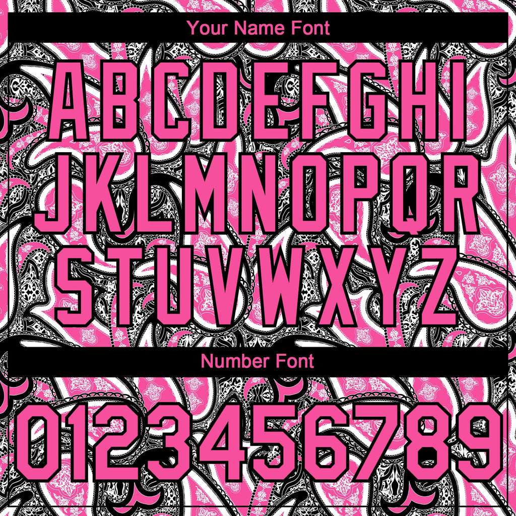 Custom Black Pink-White Rave Party Ethnic Paisley Bandana Authentic Baseball Jersey