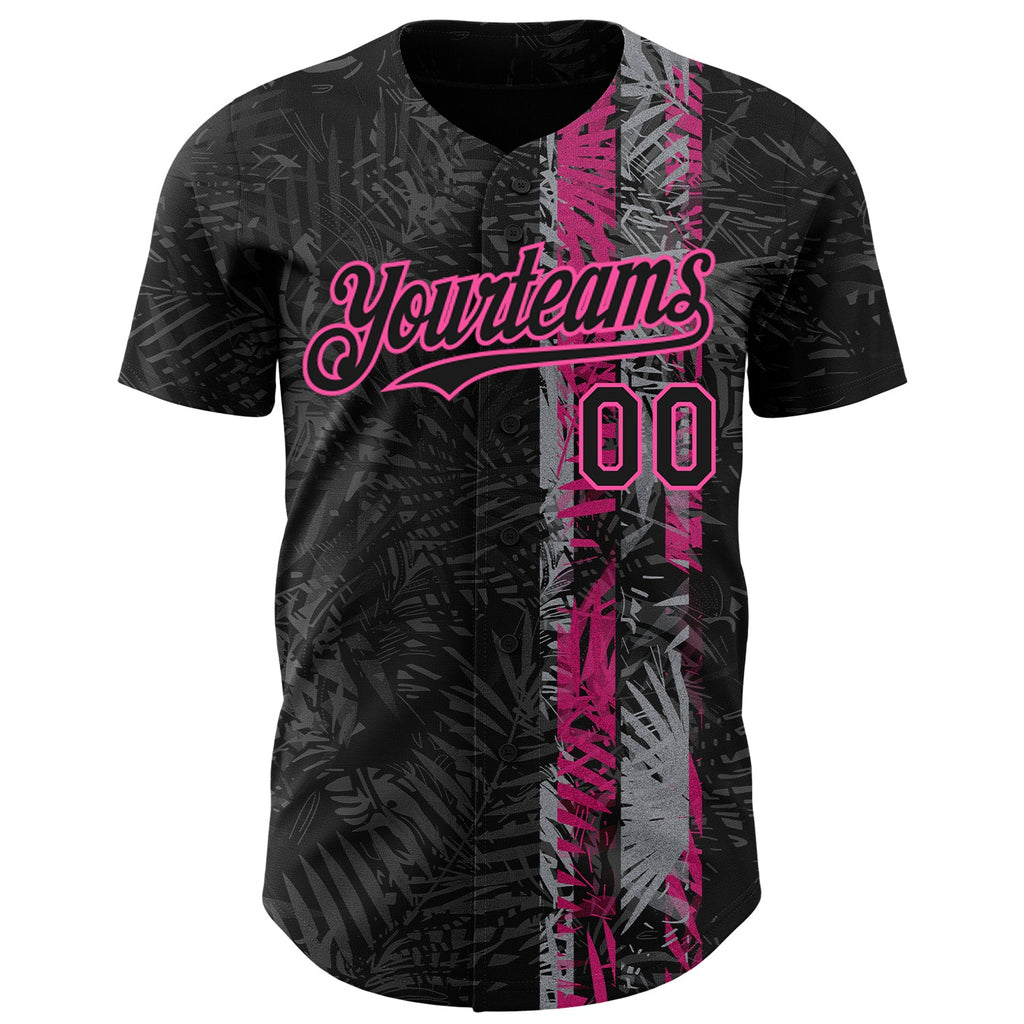 Custom Black Pink Hawaii Tropical Palm Leaves Authentic Baseball Jersey
