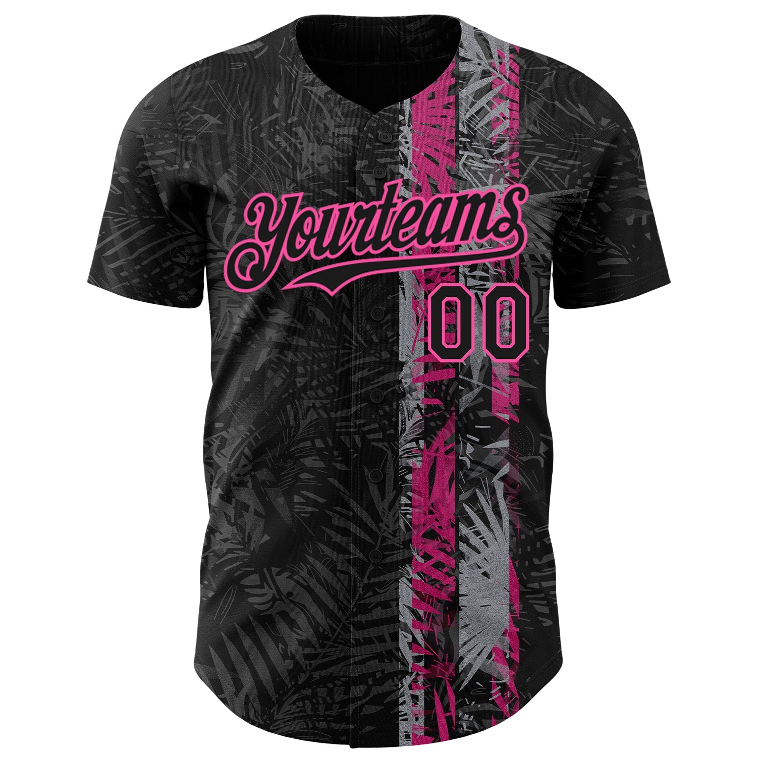 Custom Black Pink Hawaii Tropical Palm Leaves Authentic Baseball Jersey
