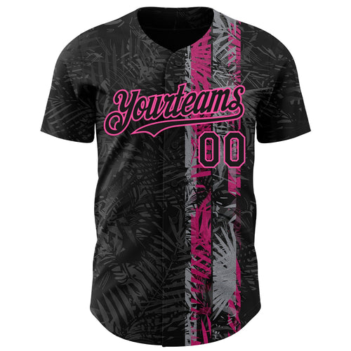 Custom Black Pink Hawaii Tropical Palm Leaves Authentic Baseball Jersey