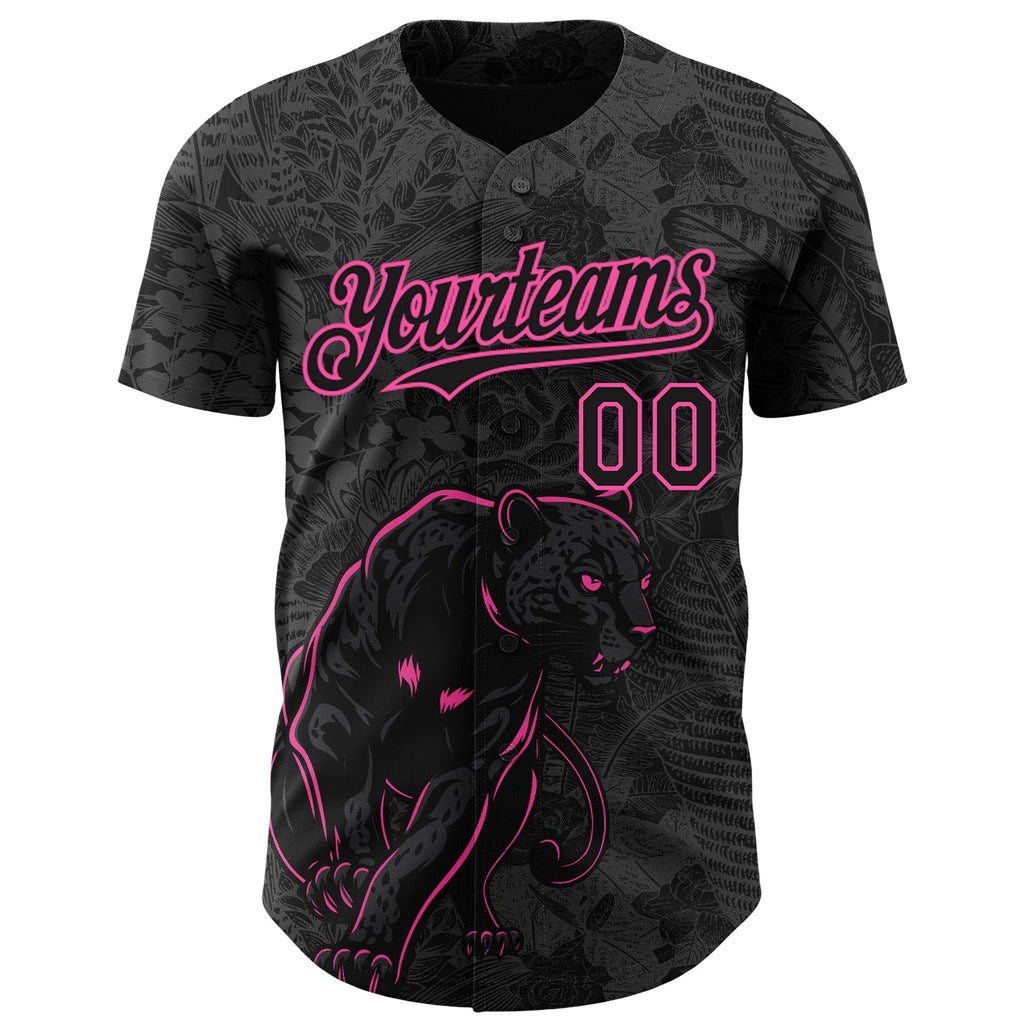 Custom Black Pink Hawaii Tropical Palm Leaves And Animal Leopard Authentic Baseball Jersey
