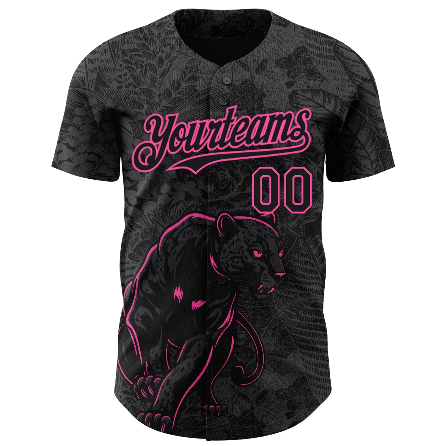 Custom Black Pink Hawaii Tropical Palm Leaves And Animal Leopard Authentic Baseball Jersey