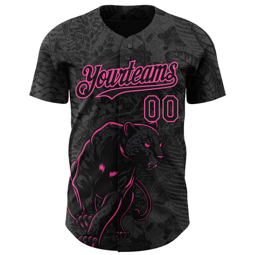 Custom Black Pink Hawaii Tropical Palm Leaves And Animal Leopard Authentic Baseball Jersey