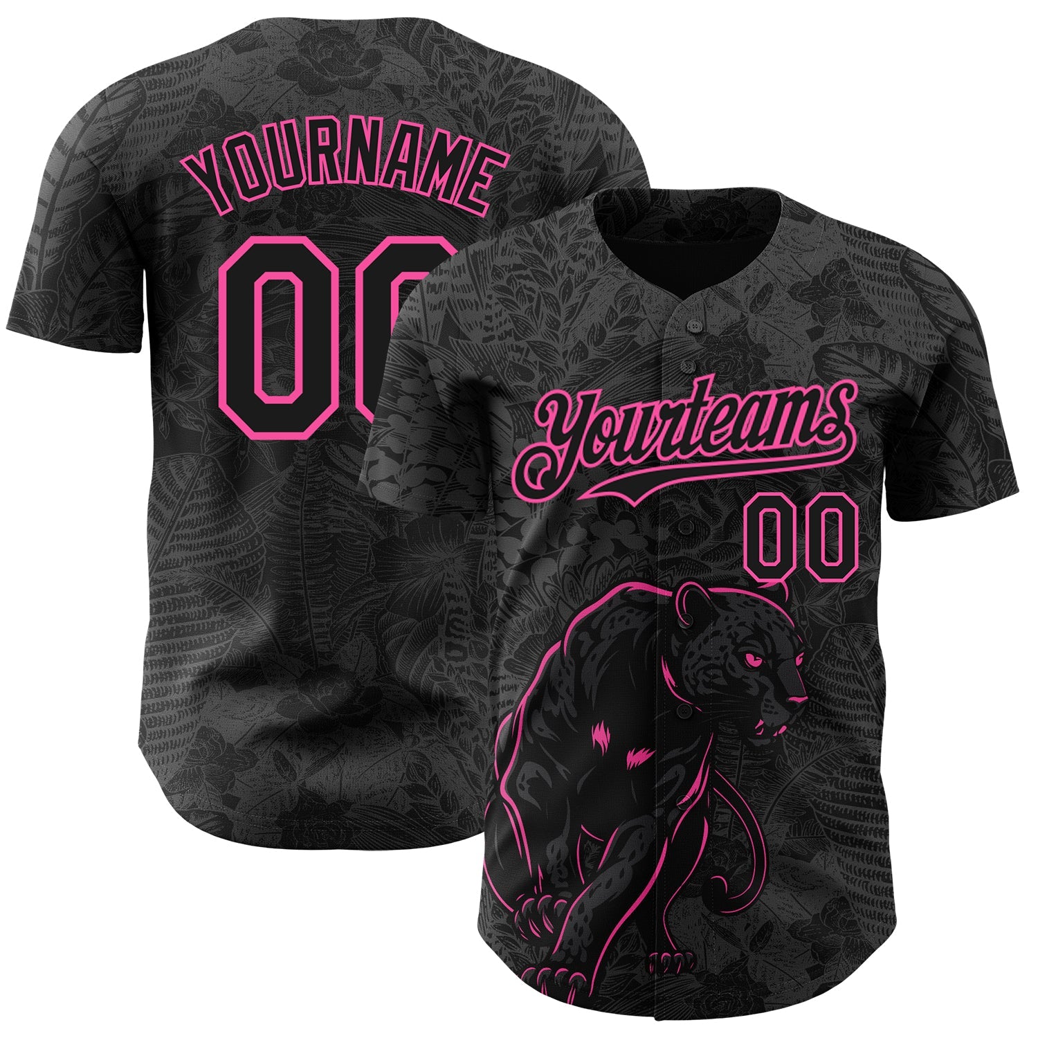 Custom Black Pink Hawaii Tropical Palm Leaves And Animal Leopard Authentic Baseball Jersey