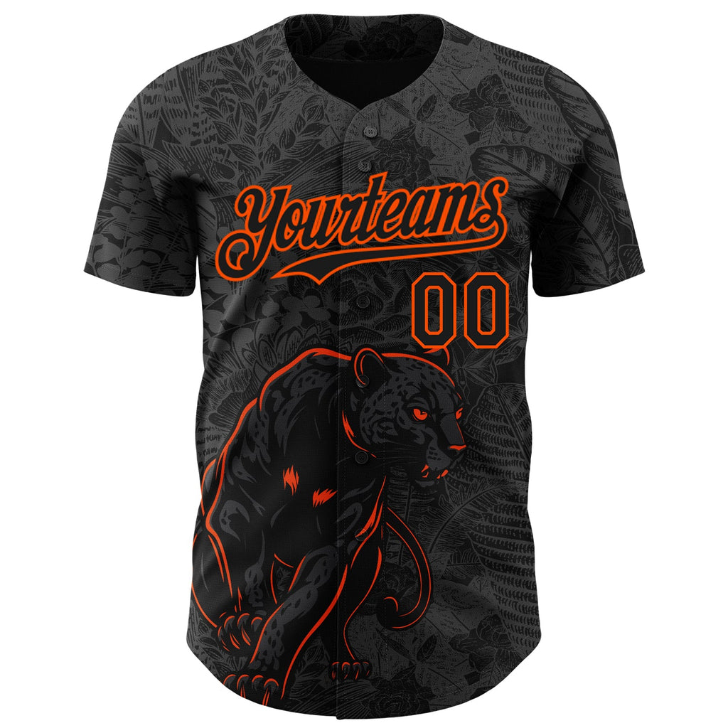 Custom Black Orange Hawaii Tropical Palm Leaves And Animal Leopard Authentic Baseball Jersey