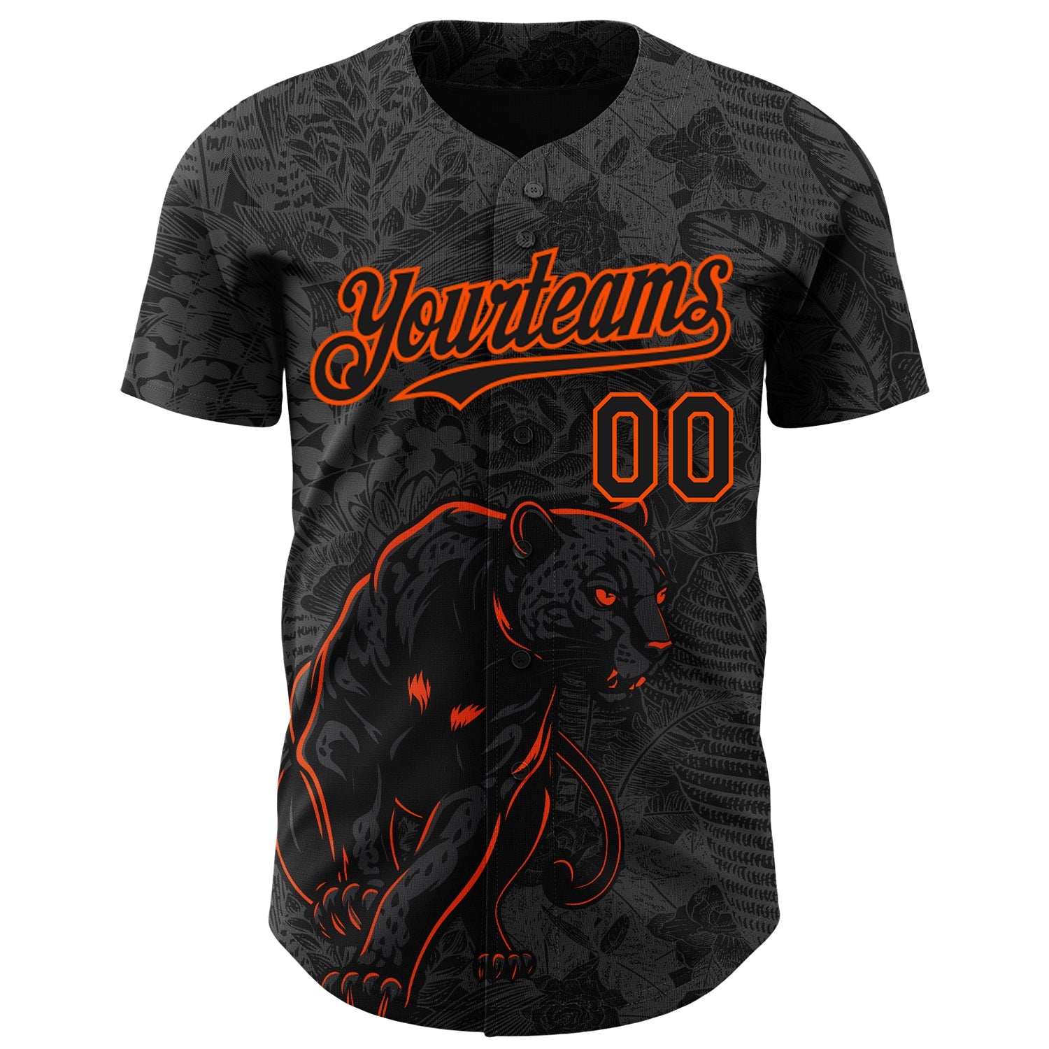 Custom Black Orange Hawaii Tropical Palm Leaves And Animal Leopard Authentic Baseball Jersey