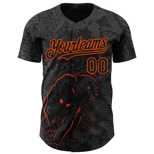 Custom Black Orange Hawaii Tropical Palm Leaves And Animal Leopard Authentic Baseball Jersey