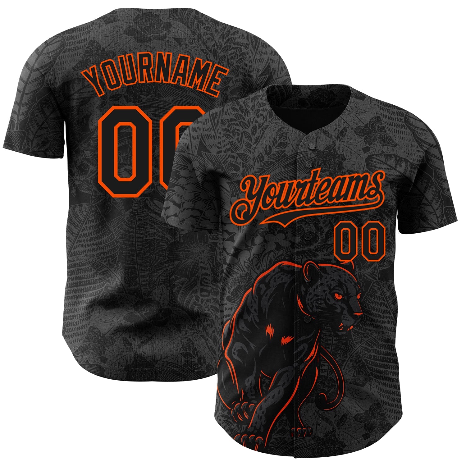 Custom Black Orange Hawaii Tropical Palm Leaves And Animal Leopard Authentic Baseball Jersey