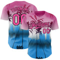 Custom Pink Blue Black-White Gradient Miami Palm Trees City Edition Authentic Baseball Jersey