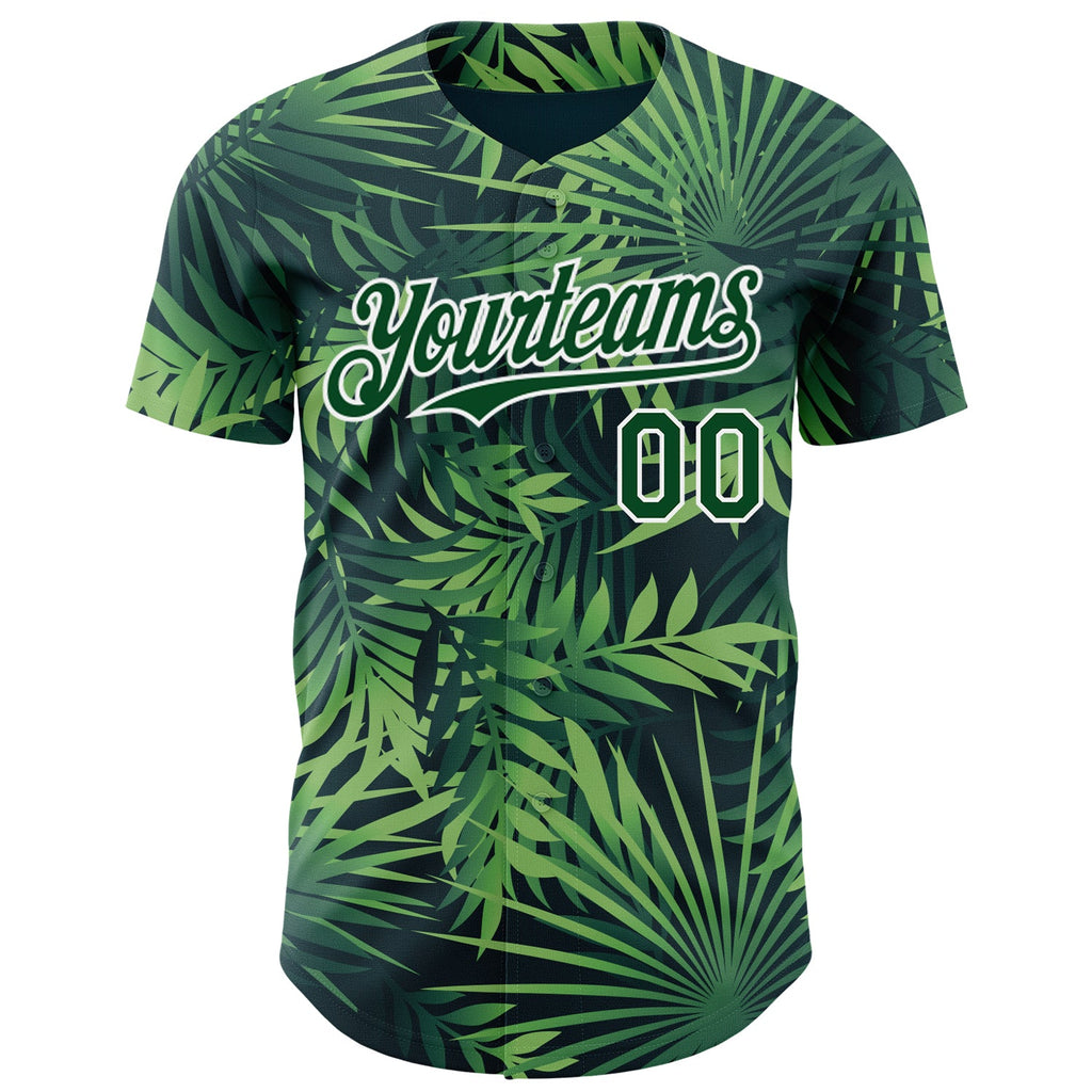 Custom Green White Hawaii Palm Leaves Authentic Baseball Jersey