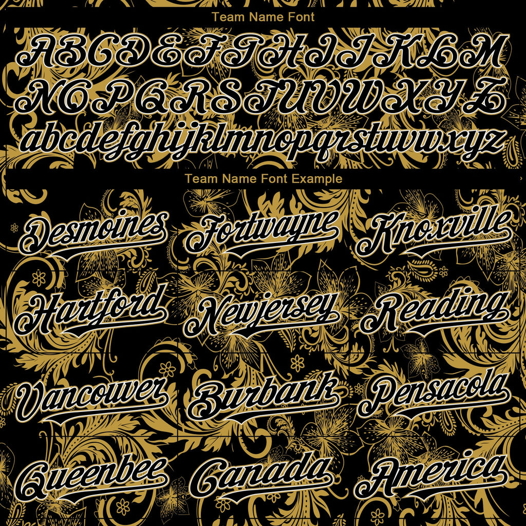 Custom Black Old Gold-White Flower Authentic Baseball Jersey